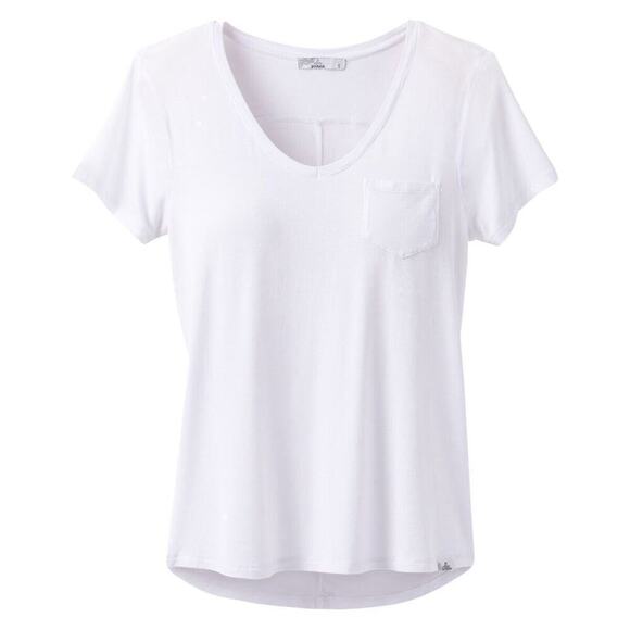 Prana Womens Medium Foundation Short Sleeve V-Neck Tee Shirt White Lightweight - Picture 8 of 8